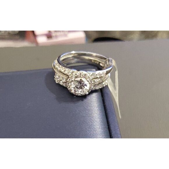 3Ct. Round Halo Design Three Ring Bridal/Wedding Ring Set #8~Platinum over 925SS - Picture 1 of 5